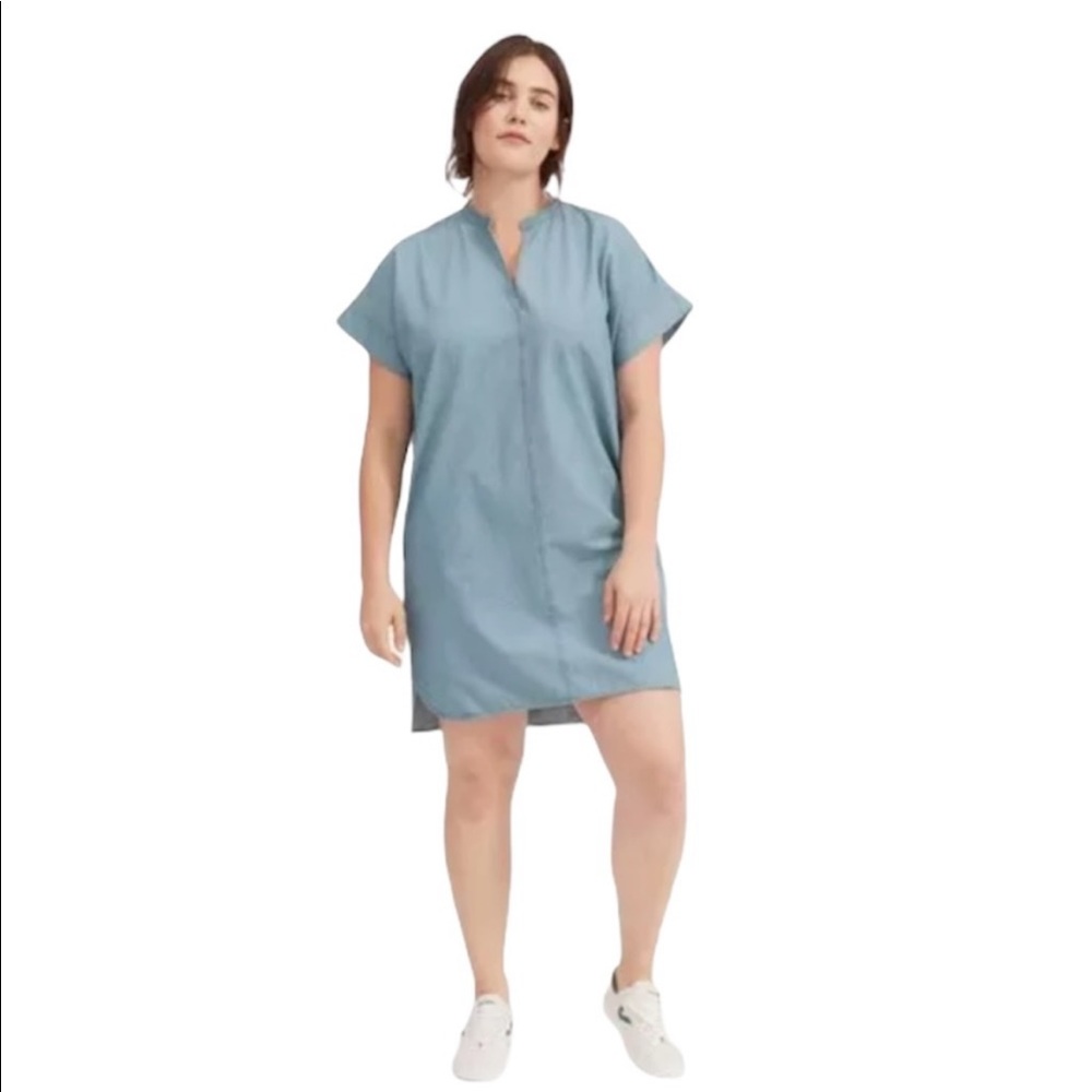 EVERLANE The Split Neck Denim Jean Mini Dress Blue w/ Pockets WOMEN'S Size 6